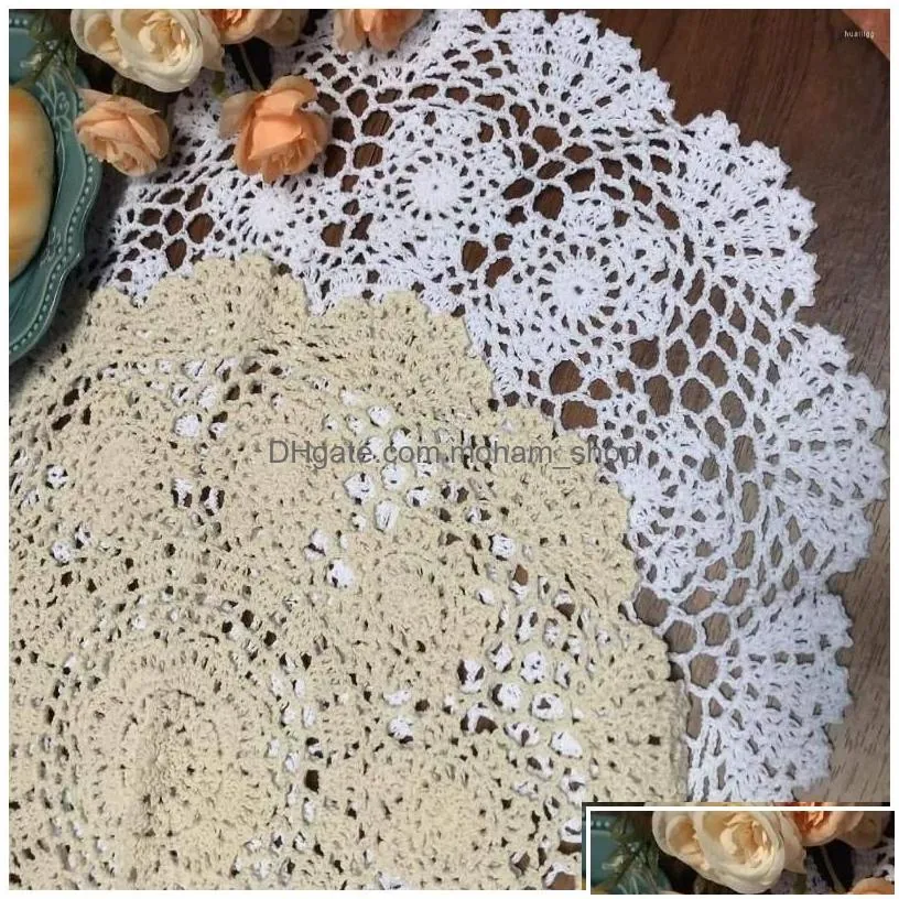 mats pads table 2 pcs cotton handmade cloghet lace tablecloth doilies overlay placemats round drop delivery home garden kitchen dining