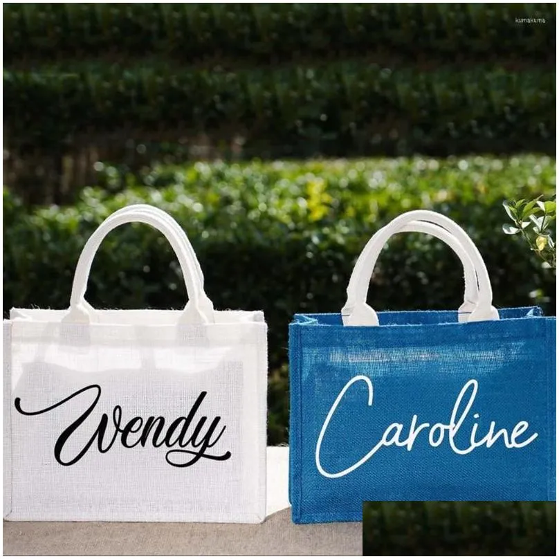 Gift Wrap The BLUE & WHITE Burlap Beach Bag Customized Summer Daily Shopping Personaized Name Wedding Party Favor Ladies Tote