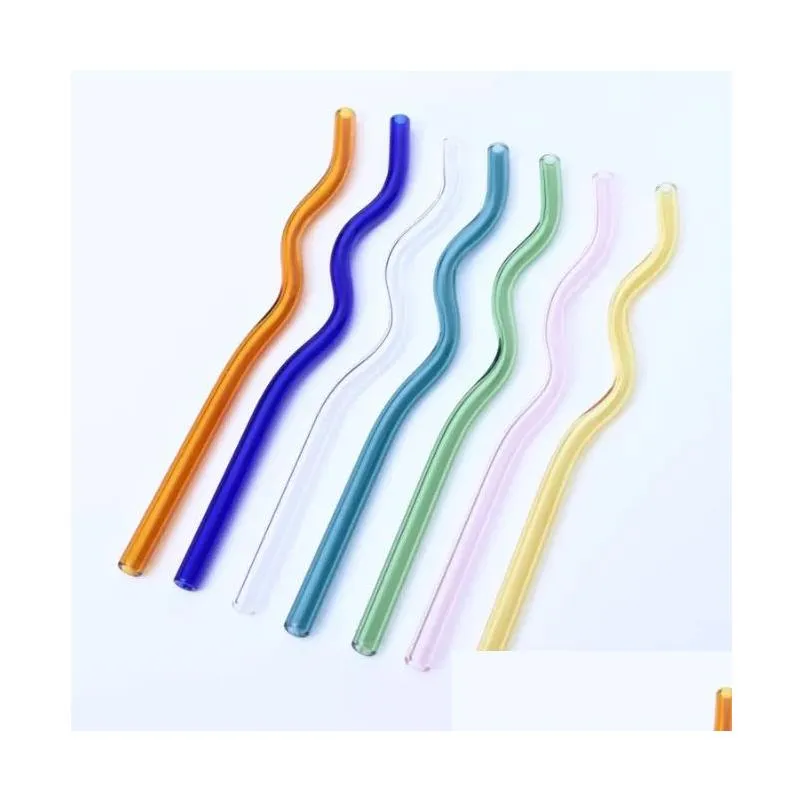 8x200mm reusable eco borosilicate glass drinking straws clear colored bent milk cocktail straw