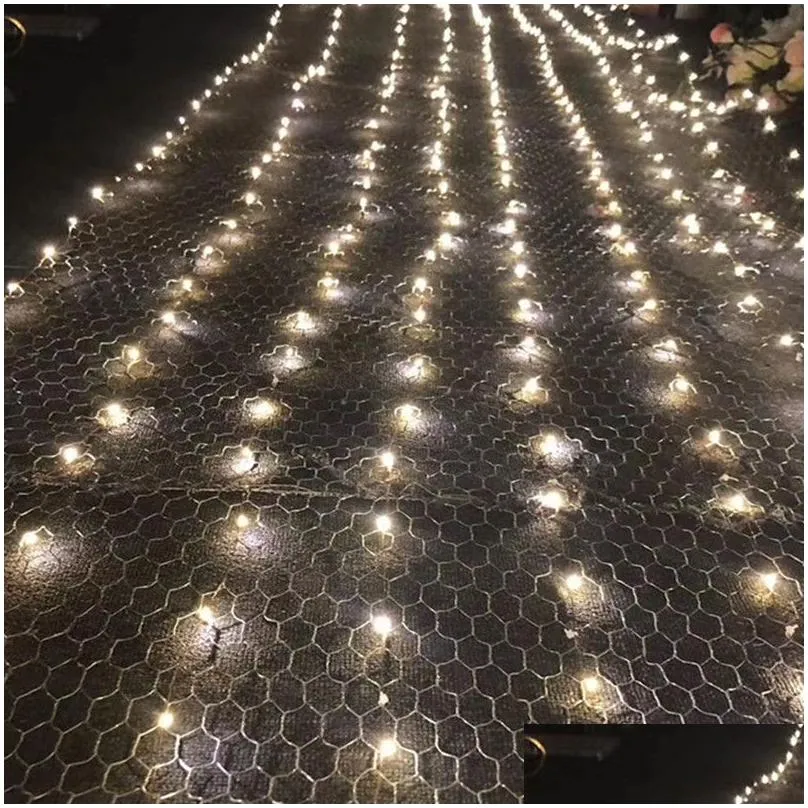 Wedding Ceiling Decoration Centerpieces LED Wire Meshes Light String Star Net Rice Lamp Party Window Hotel Ornament