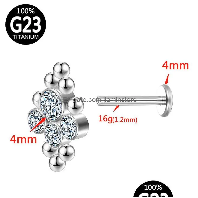 Titanium Piercing Cartilage Tragus G23 Labret Industrial Crystal Lip Stud Hinge Segment Diaphragm Earrings Helix Body Jewelry