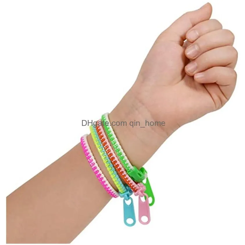 dhs bracelets toys party zipper bracelet 7.5 inches s toy sensory neon color friendship for kids adults christmas gifts