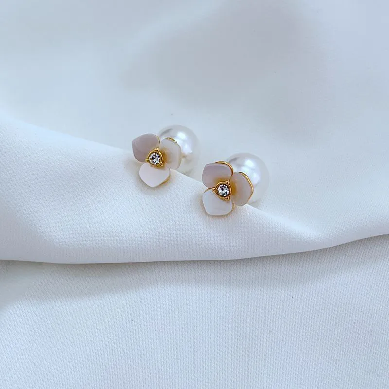 KS Brand Sweet Rose Flower Shell Stud Earrings Luxury Pearl Elegant OL Princess Cute Designer Love Ear Rings Earring Earing Necklace