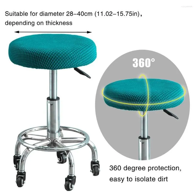 Chair Covers Washable Round Seat Slipcover Solid Thickened Cover Bar Stool Elastic Stretchable Polyester Cushion