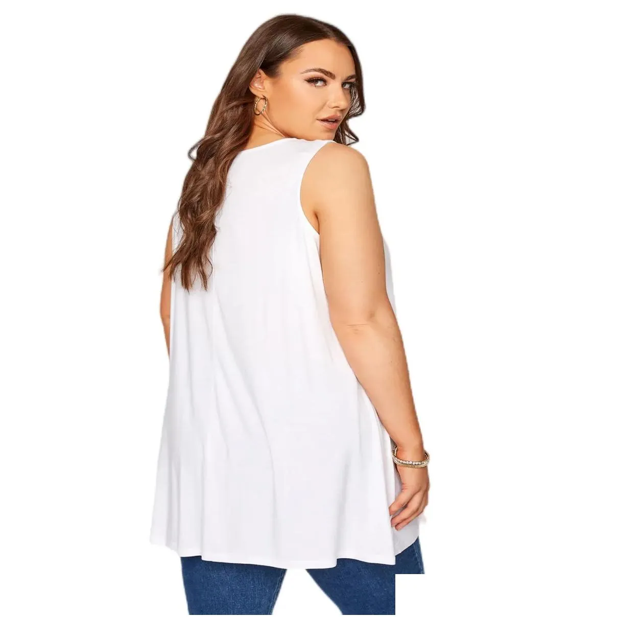 plus Size Elegant Fi Summer Sleevel Swing Vest Blouse Women White Tunic Pleated Flare shirt Large Size Tank Tops 7XL 8XL p0uO#