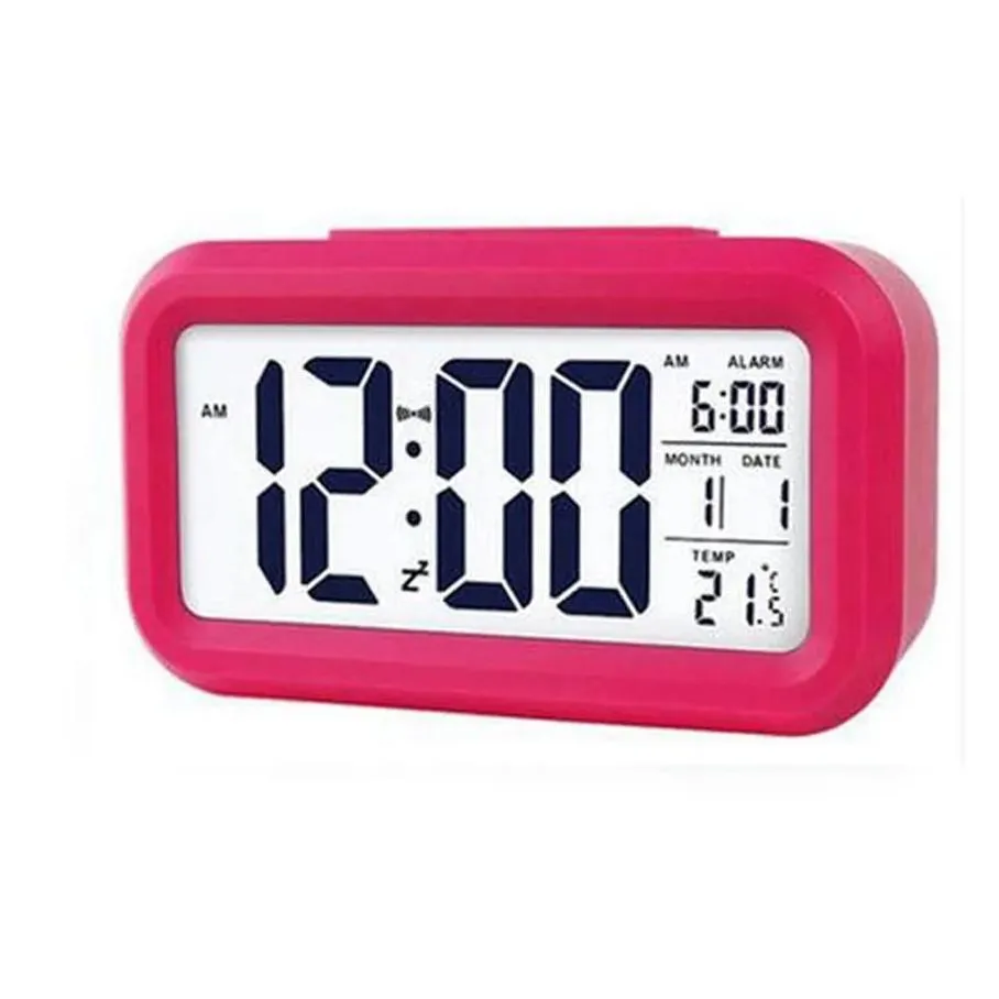 plastic mute alarm clock lcd smart temperature cute p osensitive bedside digital alarm clocks snooze nightlight calendar desk table