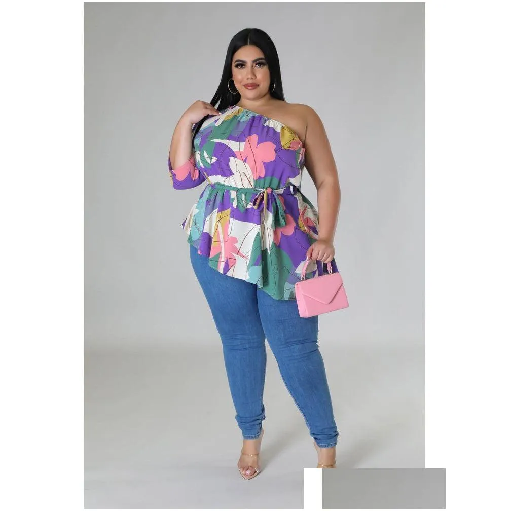 wmstar Plus Size Tops Women T Shirts Blouses Fr Printed Single Sleeve Bandage New In Summer Clothes Wholesale Dropship D4s6#