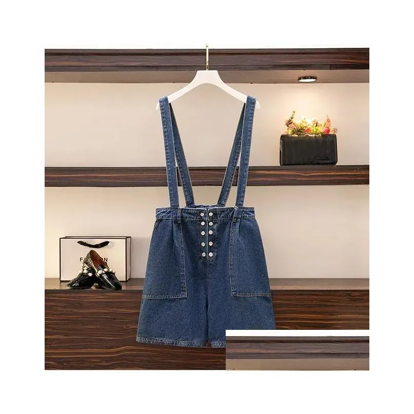 150kg Five-Point Straight Pants 2022 Summer New Plus Size Women`s Wide-Leg Suspender Shorts Jeans Hip 152 5XL 6XL 7XL 8XL 9XL V4BP#