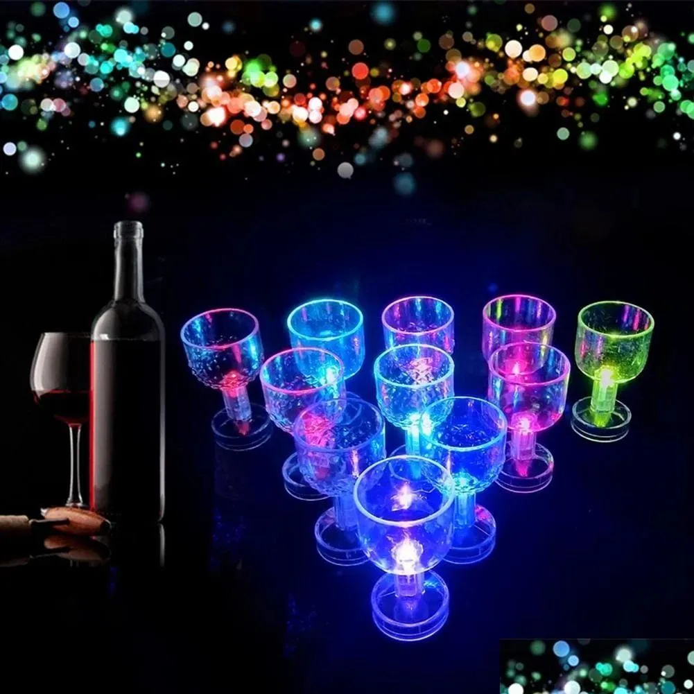 Wine Glasses Led Flash Color Change Water Activated Light Up Champagne Beer Whiskey 50Ml Drinkings Glass Sleek Design Drinking Cockt Dhjse