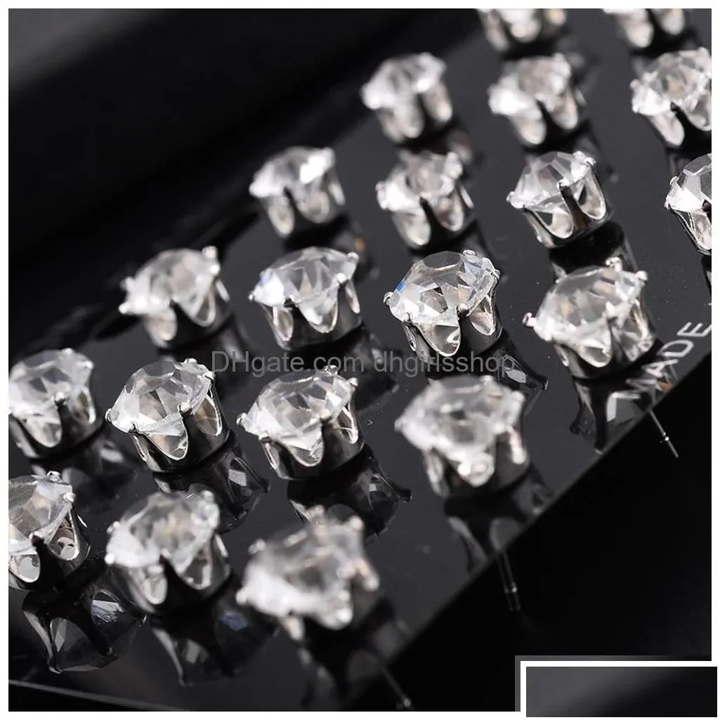 Charm 6/12 Pair/Pack Shiny Stud Earrings Set For Women Men Crystal Jewelry Ear Studs Accessories Earring Drop Delivery Dhvtg