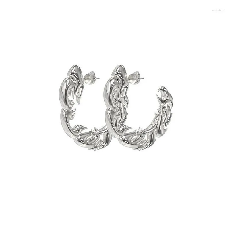 Hoop Earrings 2023 Flame Earring Simple Hollow Siver Color Metal Punk Design For Women Men Couple Jewelry