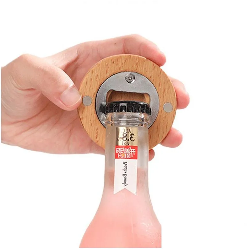 blank diy wooden round shape bottle opener coaster fridge magnet decoration beer bottle opener