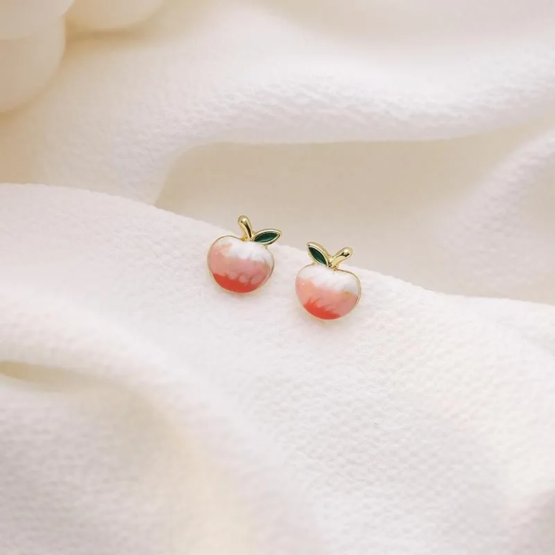 Stud Earrings Cute Romantic Pink Enamel Peach Small For Women Golden Alloy Fruit Earring Statement Jewelry Brincos 2023Stud