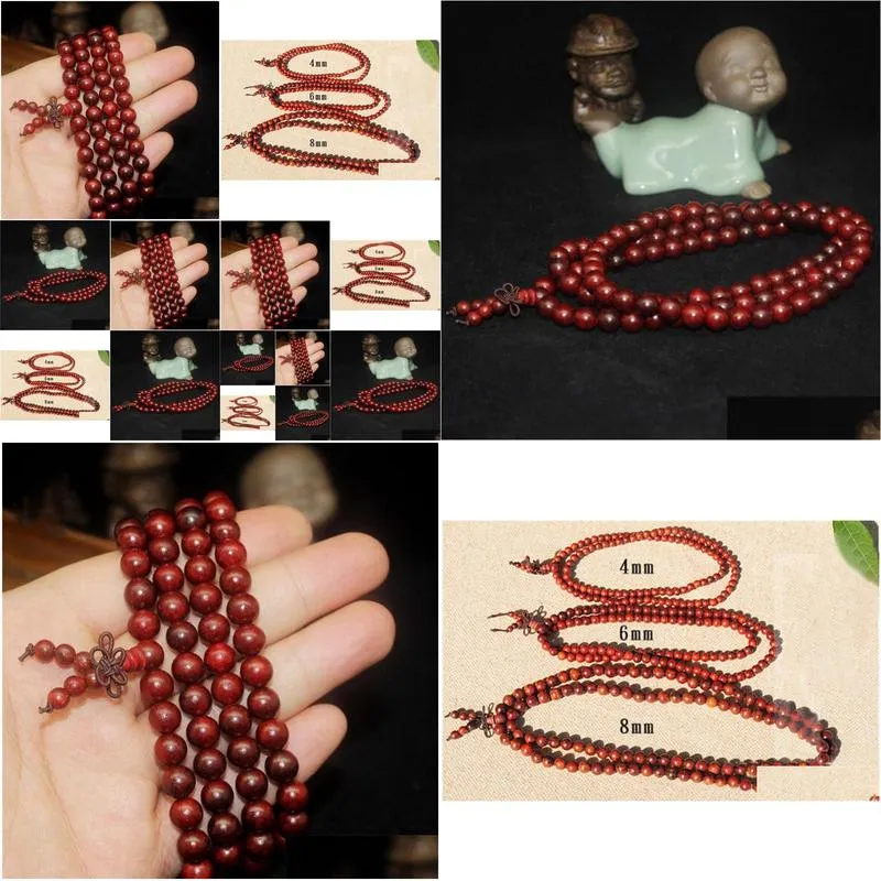 Beaded, Strands Natural Siam Rosewood Beads Bracelets 6-12MM 108 Mala Buddhist Prayer Stand Or Necklace Red Wood Unisex Jewelry