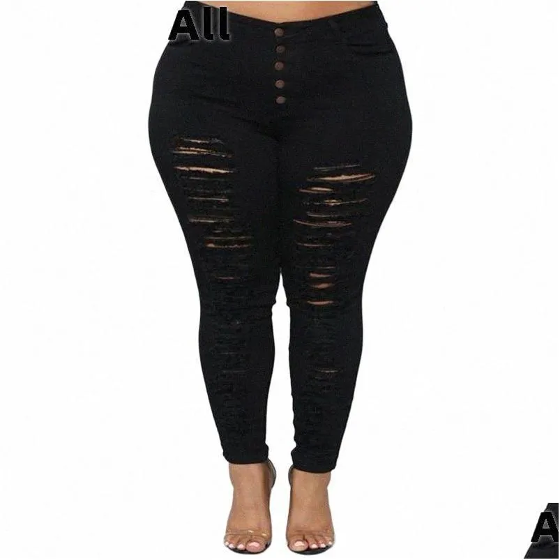 plus Size Butt Up Ripped Skinny Stretchy Black Jeans 4XL Street Large Size Casual Lg Denim Pencil Pant Push Up Slim Trousers 25nq#