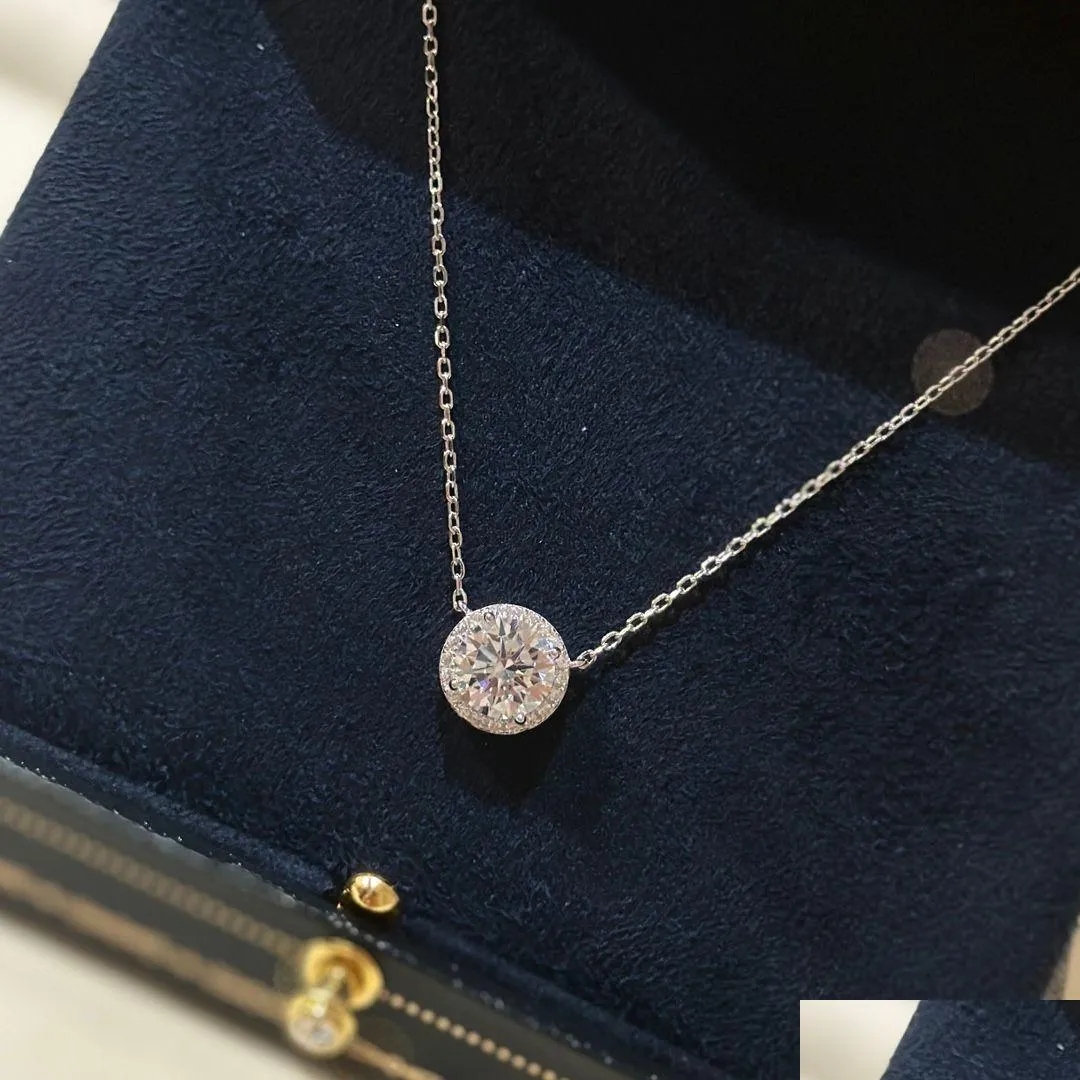 Luxury Pendant Necklace Soleste Brand Designer S925 Sterling Silver Shinning Round Zircon Charm Short Chain Choker With Box Party Gift For Women