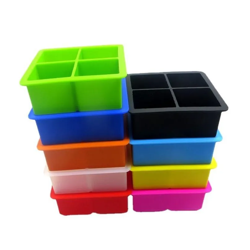 Bar Tools Silicone Ice Square Moulds Dust Proof Cover Ice Tray Large Capacity Square Ice Cube Mold Mix Colors