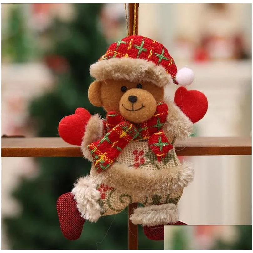 Cute Christmas Tree Decoration Pendant Santa Clause Bear Snowman Elk Doll Hanging Ornaments Christmas Decoration for Home TO859
