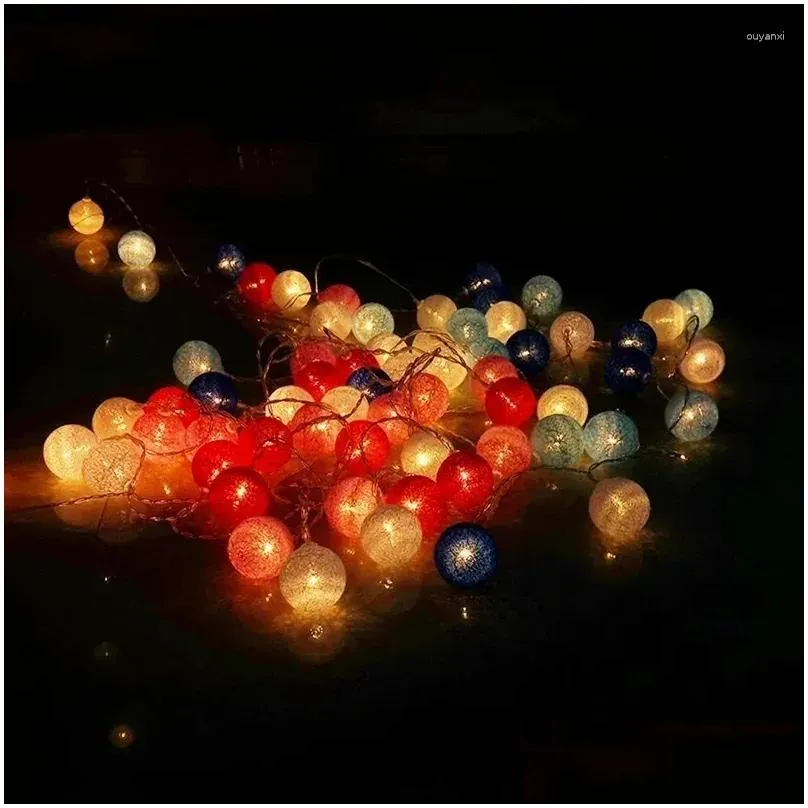 Strings LED Cotton Ball Garland String Lights Christmas Fairy Lighting For Outdoor Holiday Wedding Xmas Party Home Decoration