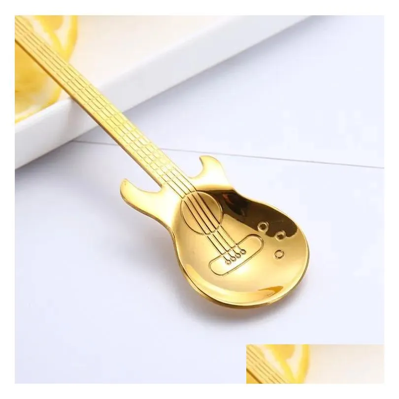 stainless steel coffee spoons guitar violin shape dessert spoon stirring spoon lovely titanium plated ice scoop