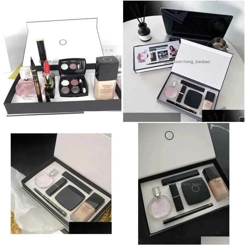 makeup set collection foundation eye shadow palette matte lipstick 15ml perfume 6 in 1 cosmetic kit with gift box for women high quality fast