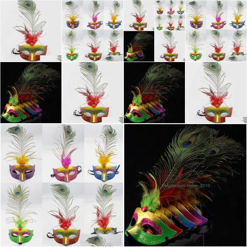 12pcs colorful peacock feather mask women girls venice princess ball masks masquerade birthday party carnival christmas