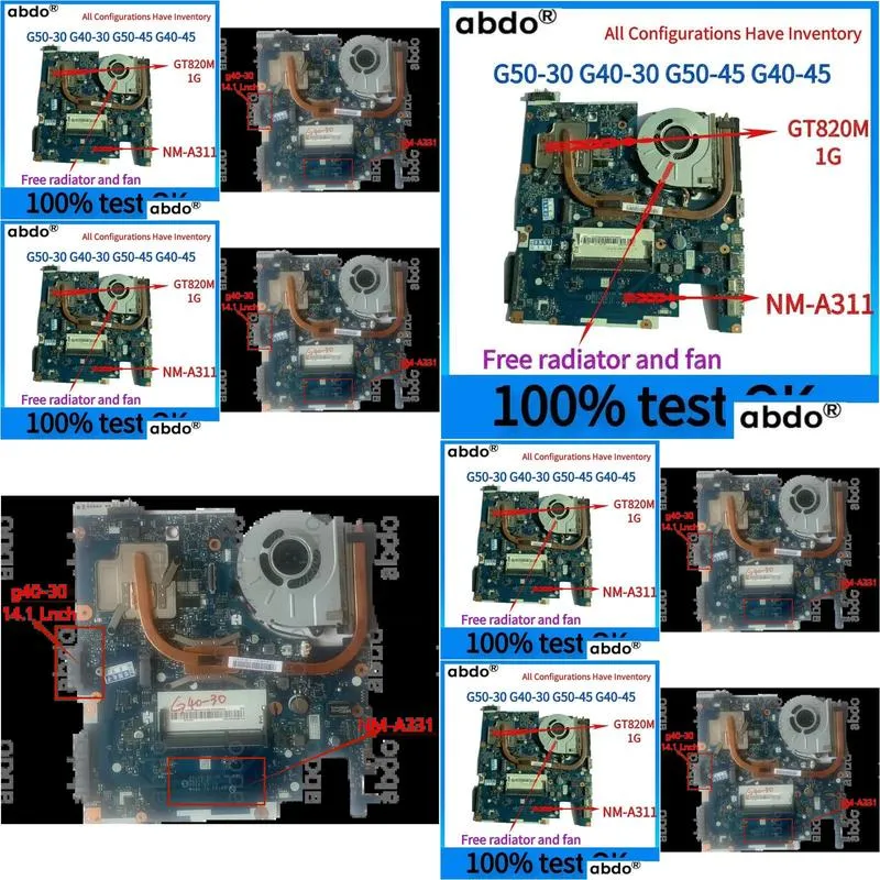 Motherboard For  G5030 G4030 G5045 G4045 Laptop Motherboard.With Intel CPU and GT820M 1GBGPU.NMA311.free radiator