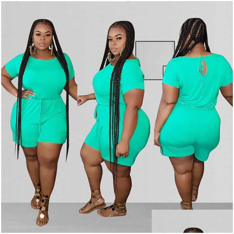 Designer fashion women`s plus-size Jumpsuit new fashion casual loose solid color bandage large women