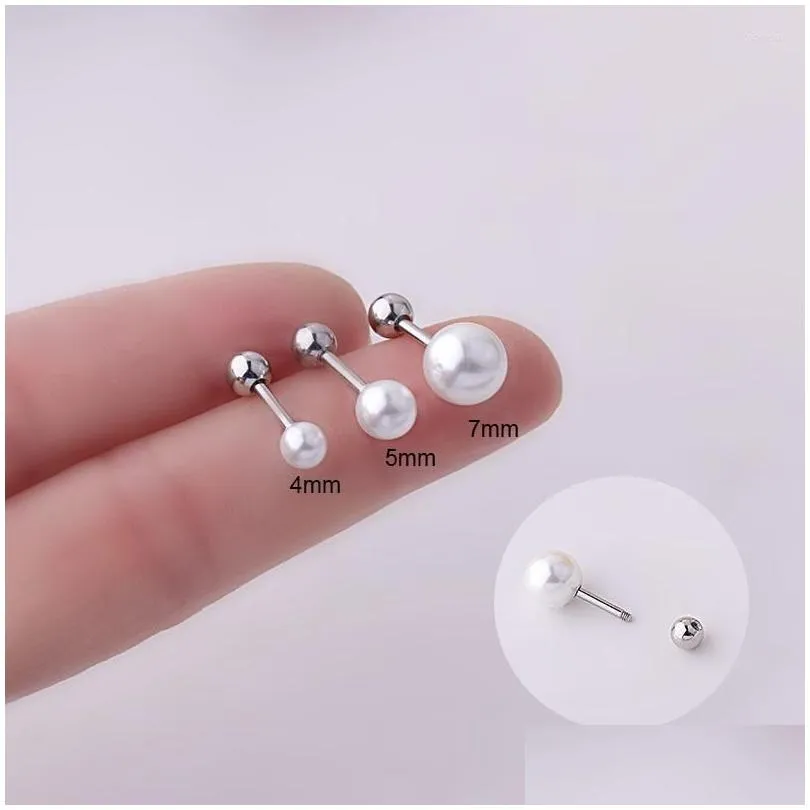 Stud Earrings 1Pcs 20G Stainless Steel Imitation Pearl Zircon Cartilage Ear Conch Snug Screw Back Earring Piercing Jewelry