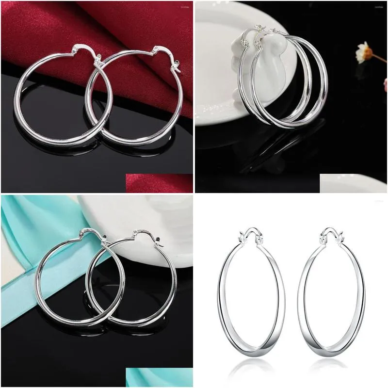 Hoop Earrings Fine 4cm Diameter 925 Sterling Silver Big Circle Women Fashion Jewelry Christmas Gifts Wedding Party