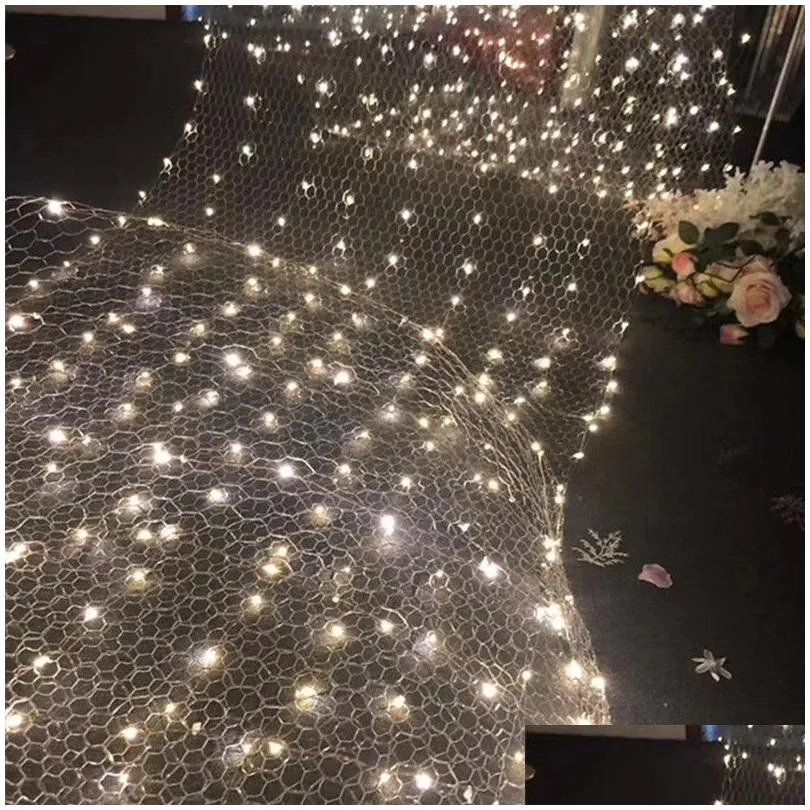 Wedding Ceiling Decoration Centerpieces LED Wire Meshes Light String Star Net Rice Lamp Party Window Hotel Ornament