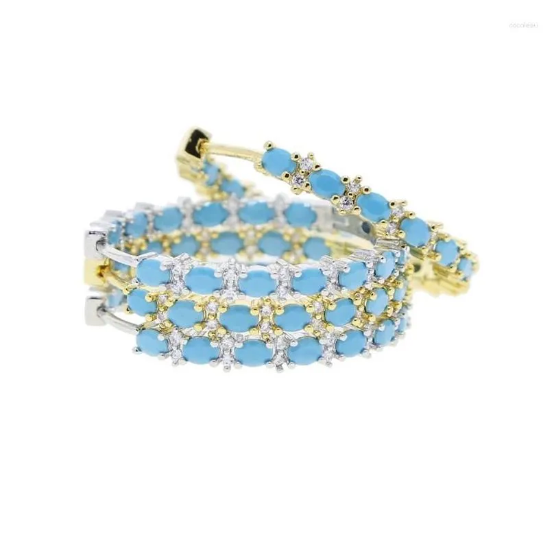 Hoop Earrings Summer Selling Fashion Women Jewelry Gold Color Blue Turquoises Stone Geometric Circle Huggie Earring