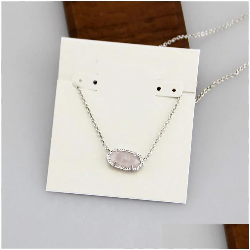 Rose quartz Pendant Necklaces Necklace Rose Stone Real 18K Gold Plated Dangles Glitter Jewelries Letter Gift With free dust bag