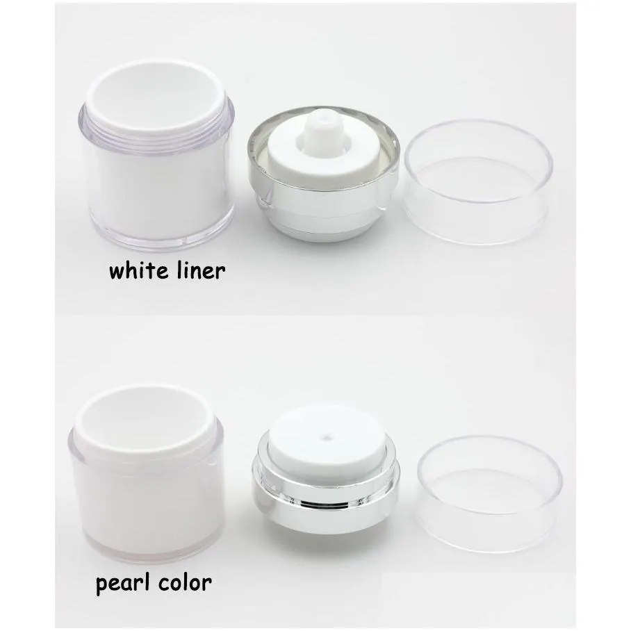 wholesale 15 30 50g Pearl White Acrylic Airless Bottle Round Cosmetic Cream Jar Pump Cosmetics Packaging Bottles