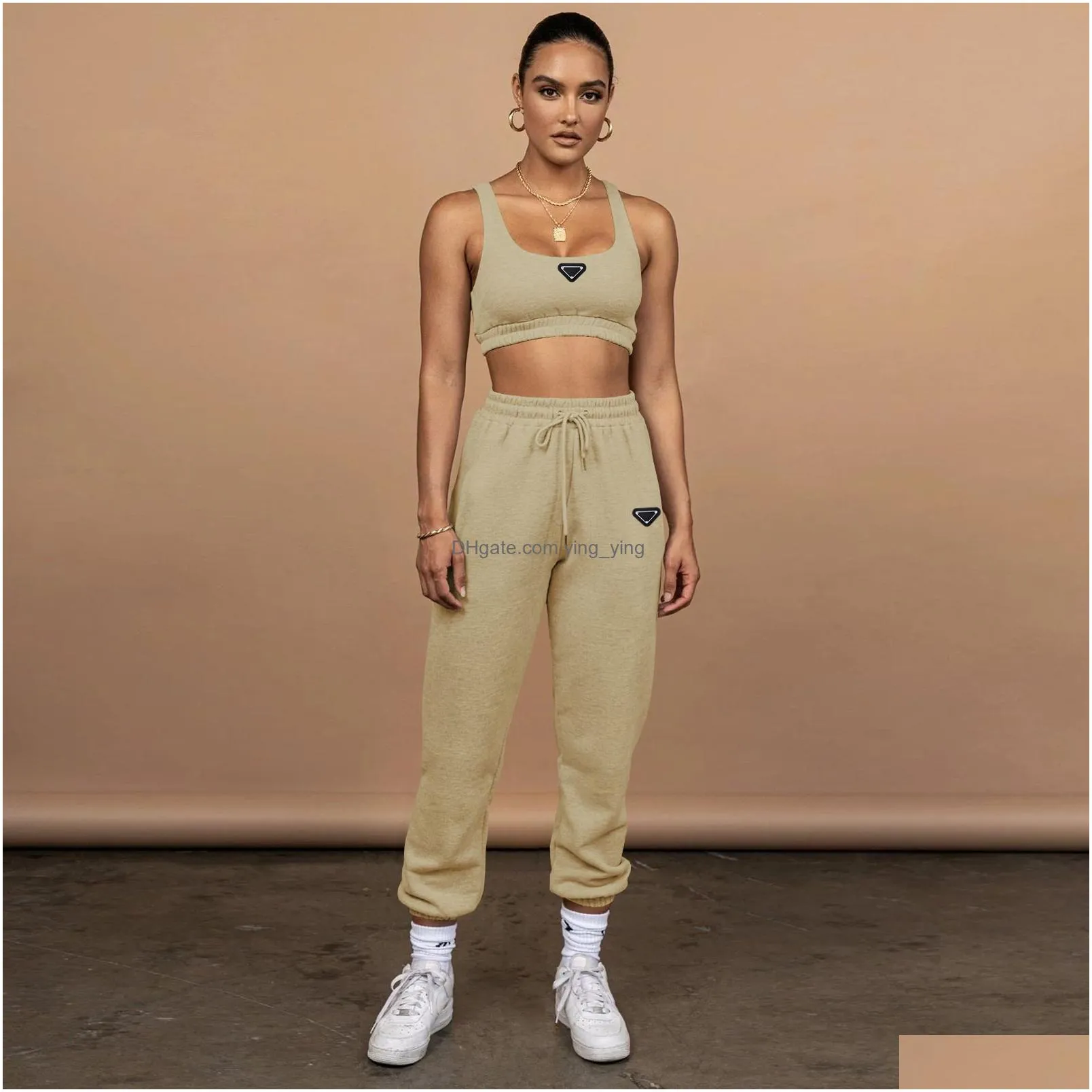 parada designer brand womens tracksuits womens navel-baring tank top tie-up trousers two-piece sports fitness running suit jogging clothes vest sweatpants