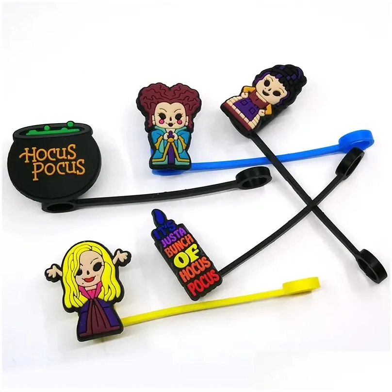 custom hocus pocus soft silicone straw toppers accessories cover charms reusable splash proof drinking dust plug decorative 8mm straw party