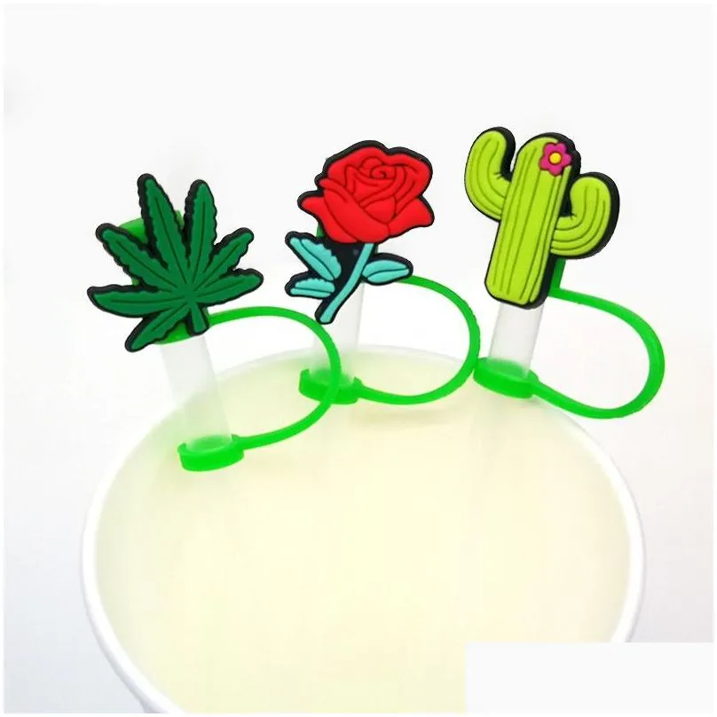 custom plants silicone straw toppers accessories cover charms reusable splash proof drinking dust plug decorative 8mm straw