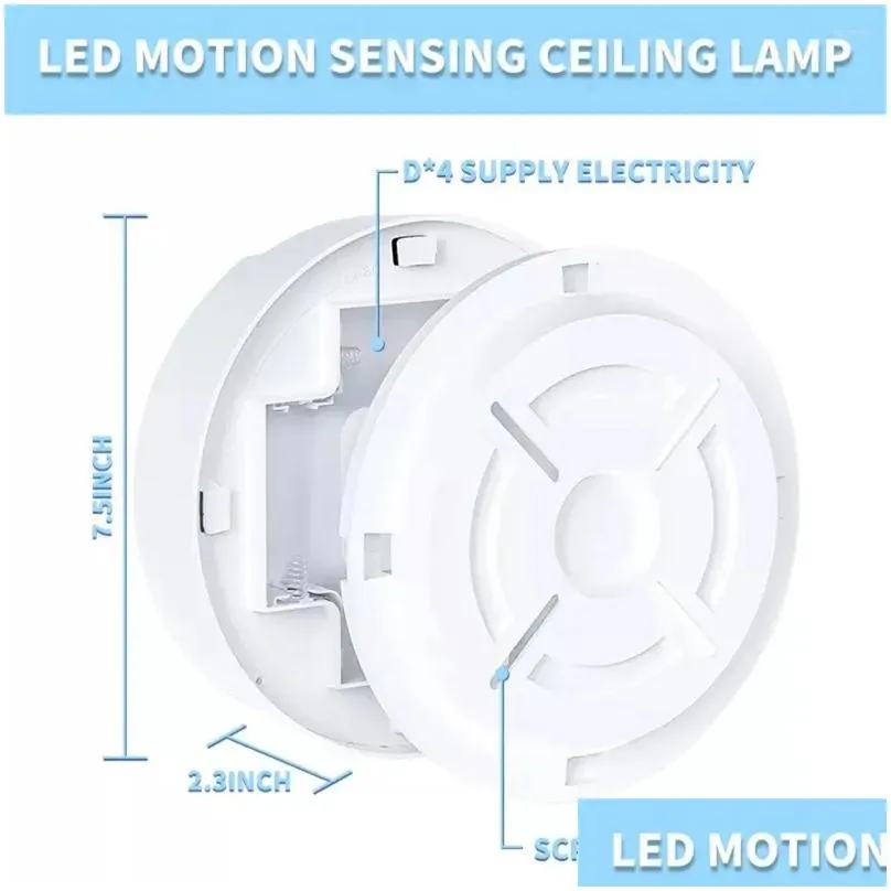 Ceiling Lights Motion Sensor Light Battery Powered Indoor/Outdoor Led For Closet Corridor Pantry Staircase Garage Drop Delivery Dhp1V