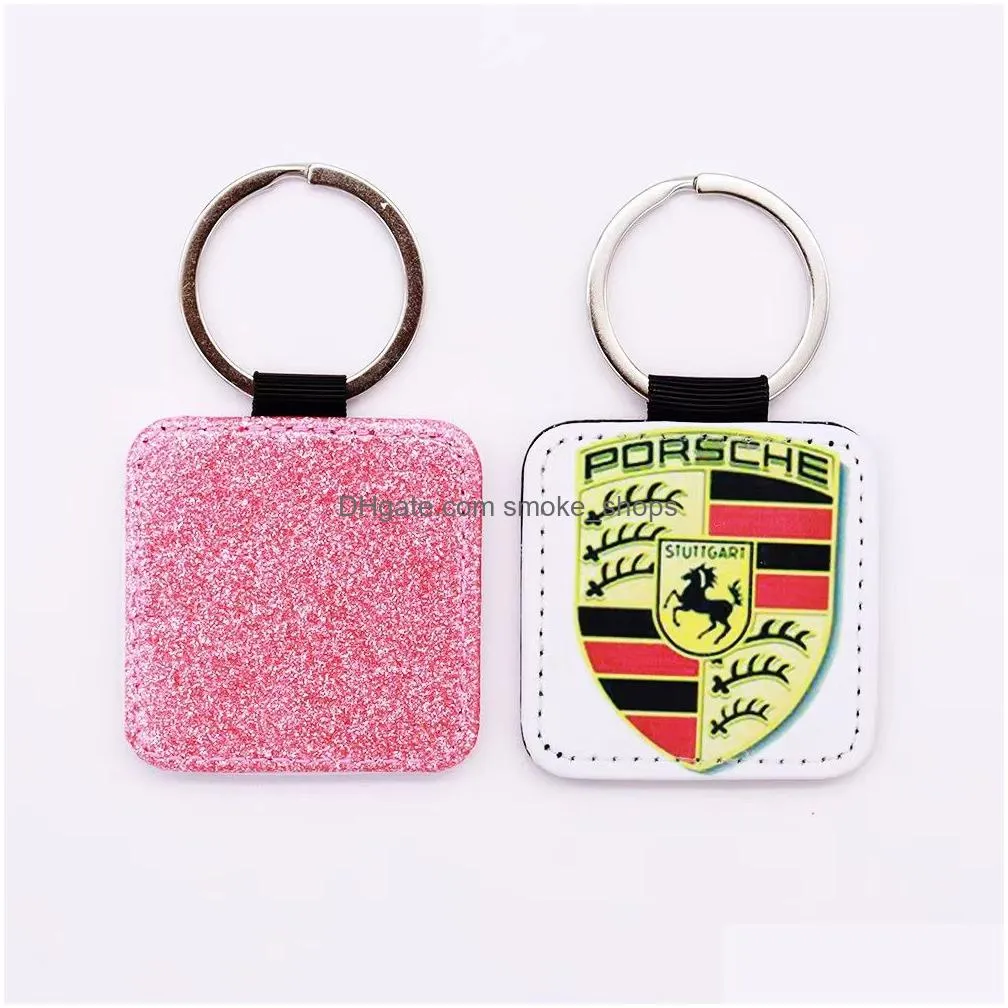 sublimation glitter leather keychains other arts and crafts gifts square shape key ring with bright powder heat transfer printing