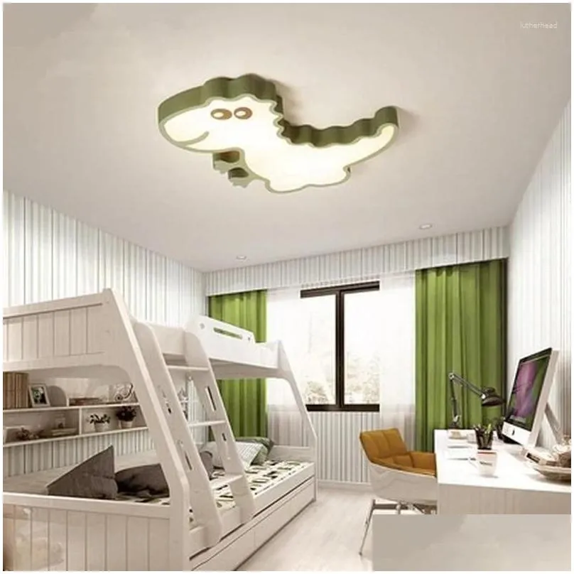 Ceiling Lights For Kids Bedroom Cartoon Dinosaur Boys Girls Lamp Green White Modern LED Children