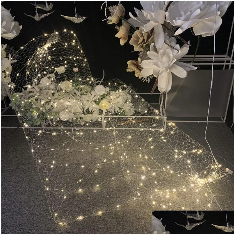 Wedding Ceiling Decoration Centerpieces LED Wire Meshes Light String Star Net Rice Lamp Party Window Hotel Ornament