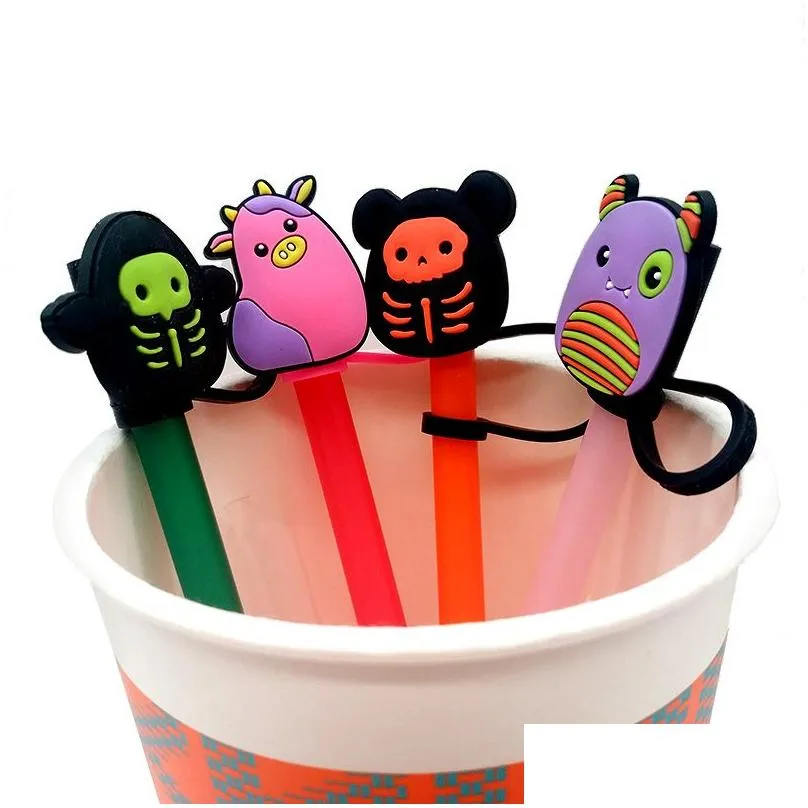 hot plush toy straw topper silicone mold cover fashion charms reusable splash proof drinking dust plug decorative 8mm straw party
