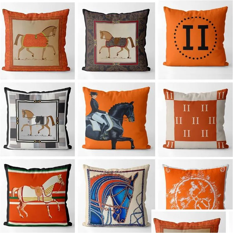 Designer Luxury Modern Backrest Simple Living Room Orange Pillowcase American Style Horse Sofa LargeCcushion Waist Pillow size:45x45cm