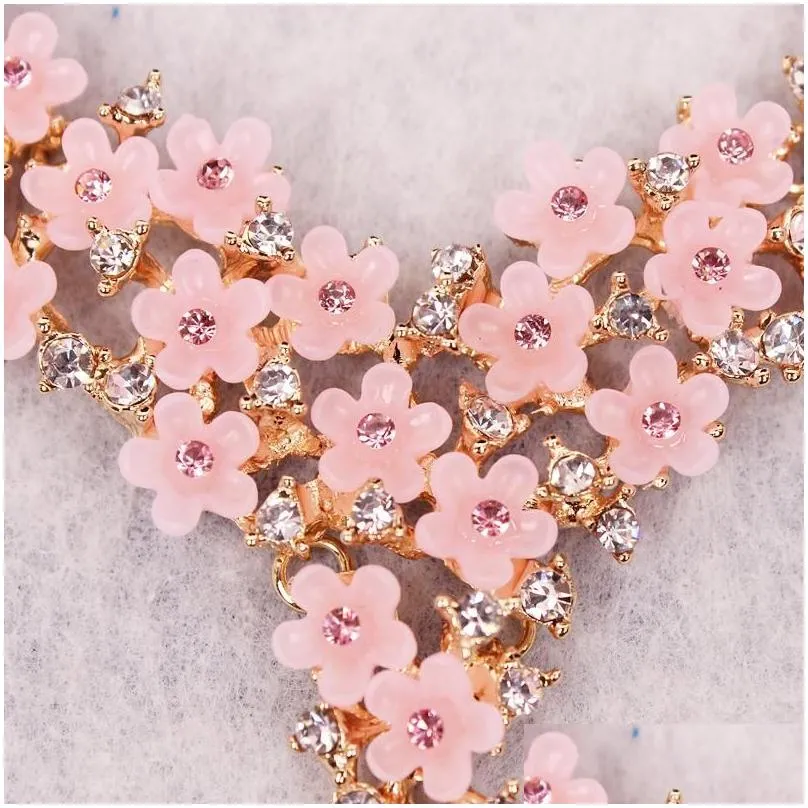 Earrings & Necklace Cute Pink Resin Flower Boho Sets Fashion Rhinestone Bohemia Style Bridal Wedding Jewelry Set Gifts For Women