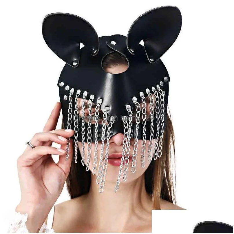 uyee sexy bunny halloween s cat ear women girl black leather masquerade carnival party cosplay mask