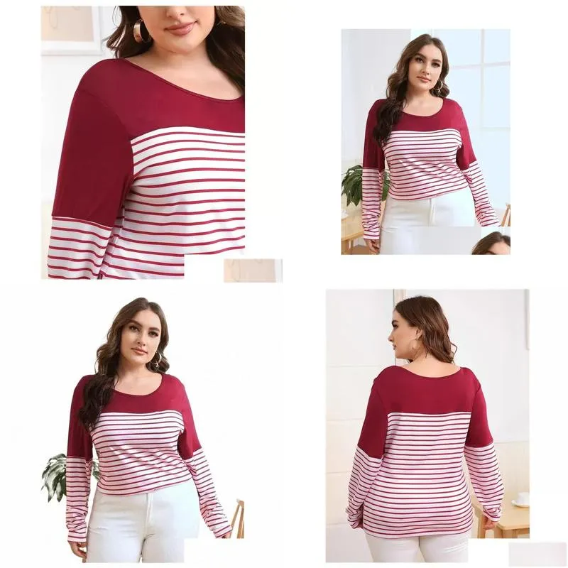 plus Size Casual Blouse Women 5XL 6XL 7XL Lg Sleeve Round Neck Elegant Fi Spring Striped Tops T-shirt Ladies Large Size e0Ml#