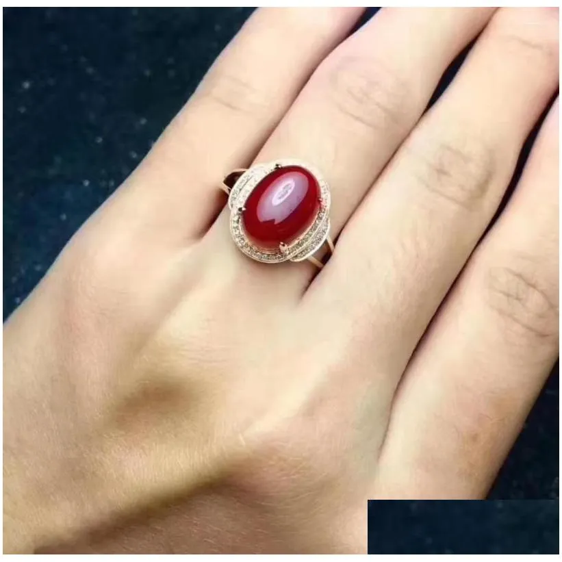 Cluster Rings Natural Red Coral Gemstone Fashion Ring For Women Real 925 Sterling Silver Fine Weddings Jewelry MeiBaPJ FS