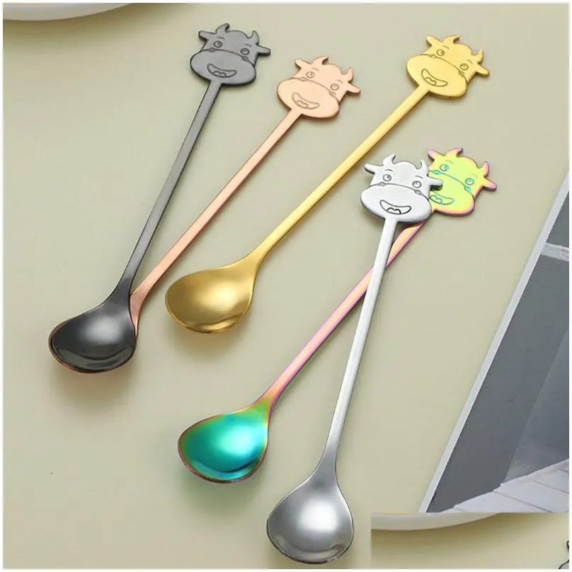 stainless steel coffee spoons dessert ice cream scoops cow tea spoon christmas gifts kitchen tools flatware tableware