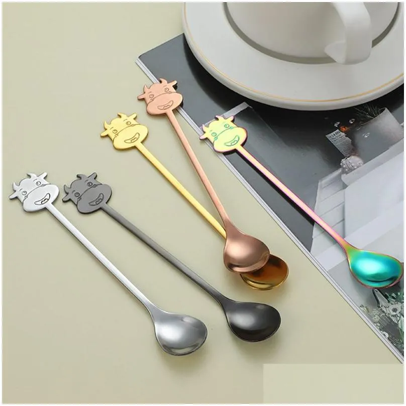 stainless steel coffee spoons dessert ice cream scoops cow tea spoon christmas gifts kitchen tools flatware tableware