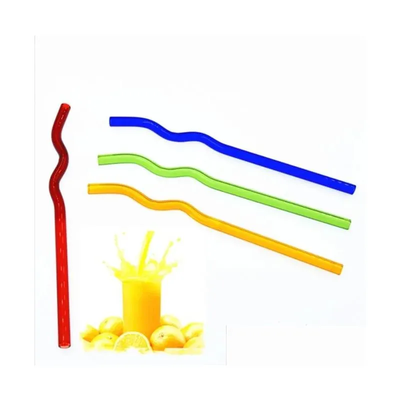 8x200mm reusable eco borosilicate glass drinking straws clear colored bent milk cocktail straw